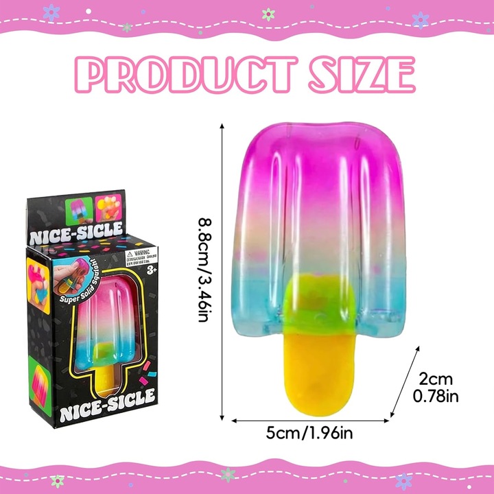 Jucarie Antistres Squishy Inghetata pe Bat, Model Popsicle Senzorial, Fidget Toy pentru Eliberare Stres, Culoarea Roz