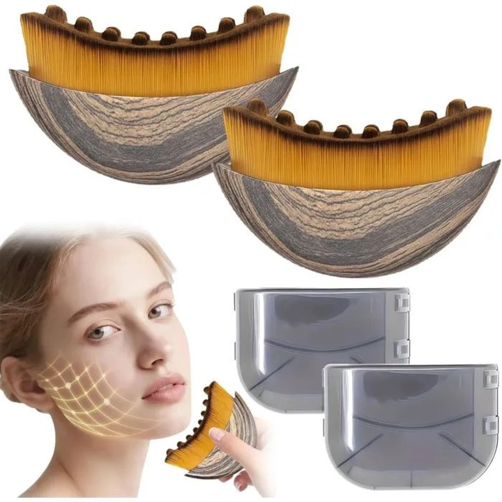 Perie faciala pentru drenaj limfatic, set 2 piese, ergonomic