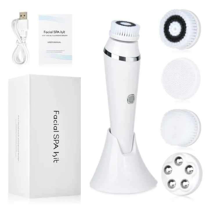 Perie faciala electrica 4 in 1, curatare, exfoliere, masaj, multicolor