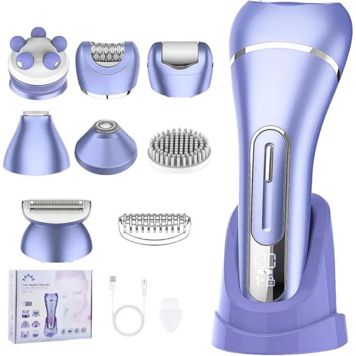 Epilator electric 7 in 1, multifunctional, violet, 16x5cm, cu baza