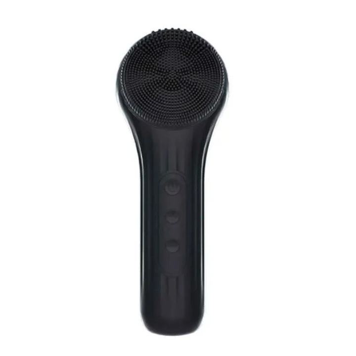 Perie faciala silicon, curatare vibratoare, compresa calda, negru, compacta