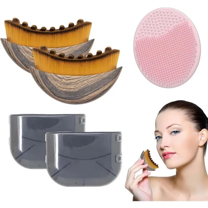 Set de 3 Perii pentru Masaj Facial, 2 Perii pentru Contur Maxilar si Barbie + 1 Perie de Curatare Faciala din Silicon