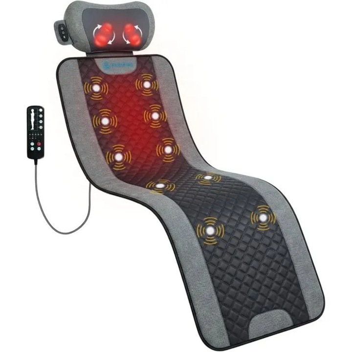 Saltea de masaj cu incalzire, 10 motoare, masaj Shiatsu pentru gat si spate, pliabila