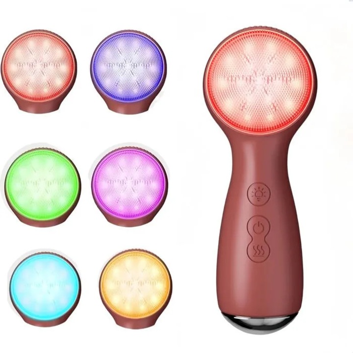 Dispozitiv facial LED 7 culori, silicon, vibratii, incalzire, rezistent la apa, portabil
