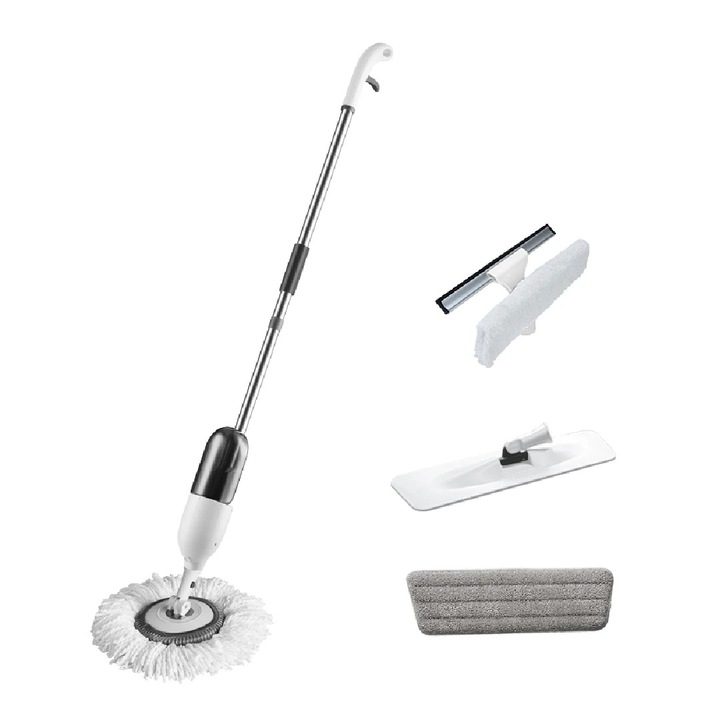 Set mop multifunctional, lavabil, cu pulverizator, 100-130cm, alb