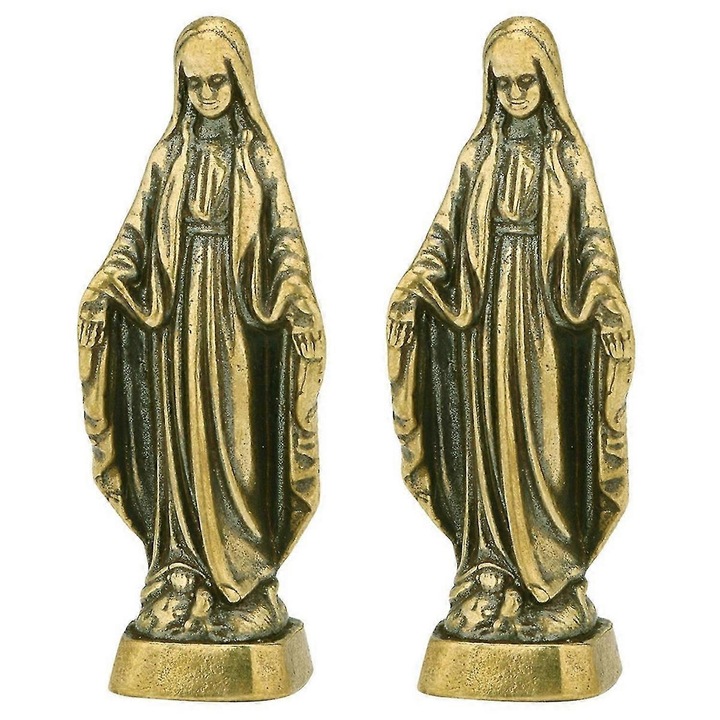 Комплект от 2 миниатюрни статуетки от месинг, религиозен декор, златист, 10x5x5см