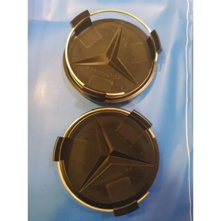 4 db keréktárcsa kupak készlet, 75mm, fekete, Mercedes-Benz logóval