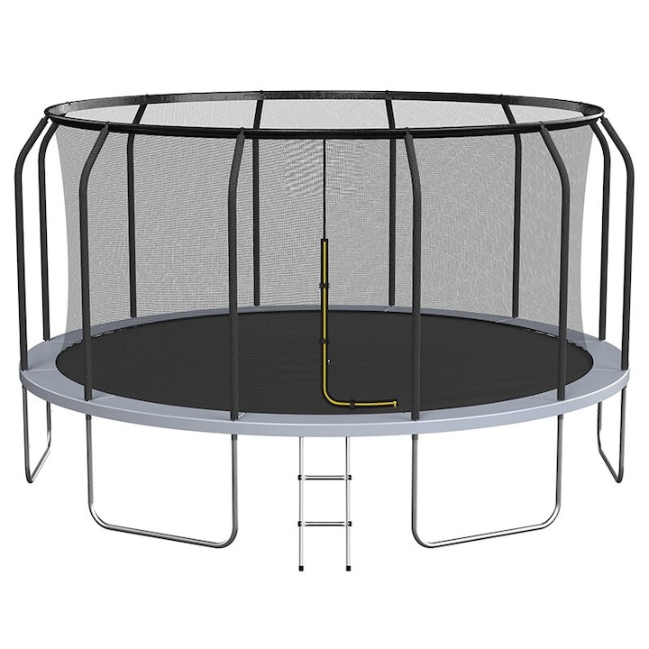 Trambulina pentru exterior, Diametru 427 cm, plasa de protectie, scara de acces, maxim 150 kg, 84 arcuri