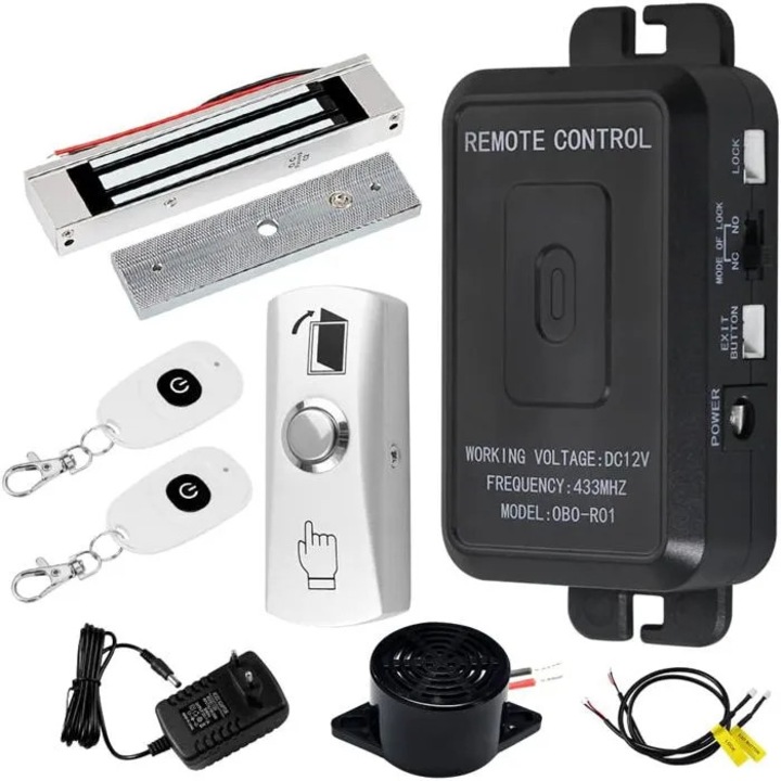 Kit control acces wireless 433MHz cu telecomanda si incuietoare electromagnetica 180KG