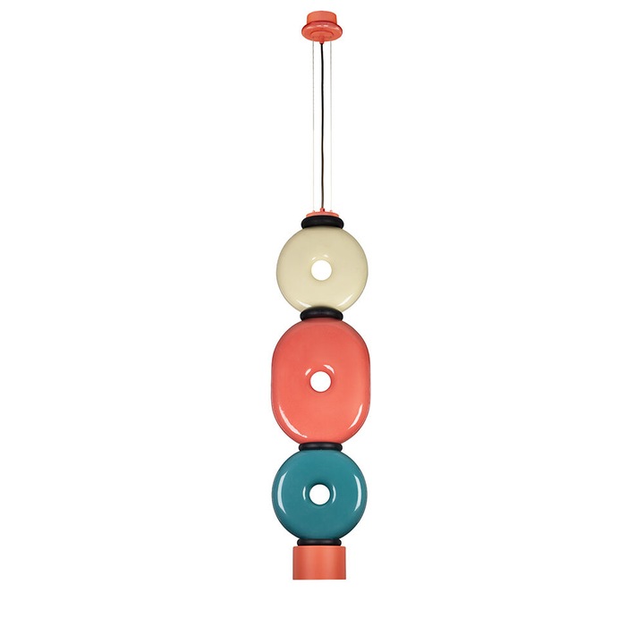 Lampa de podea ceramica tricolor crem teracota albastru 160x22cm