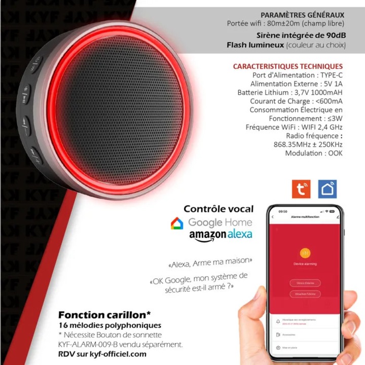 WiFi biztonsági készlet 2.4GHz 868MHz sziréna 90dB 125dB szolár többszínű