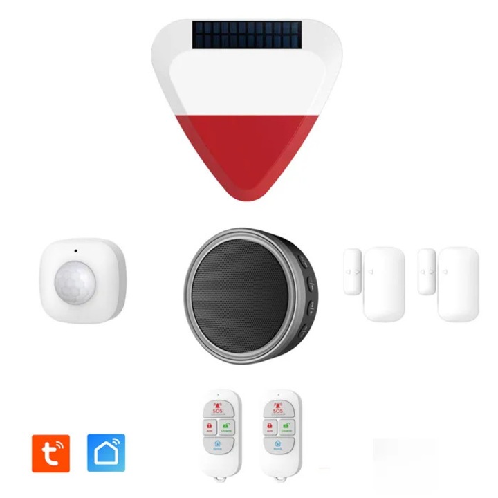 WiFi biztonsági készlet 2.4GHz 868MHz sziréna 90dB 125dB szolár többszínű