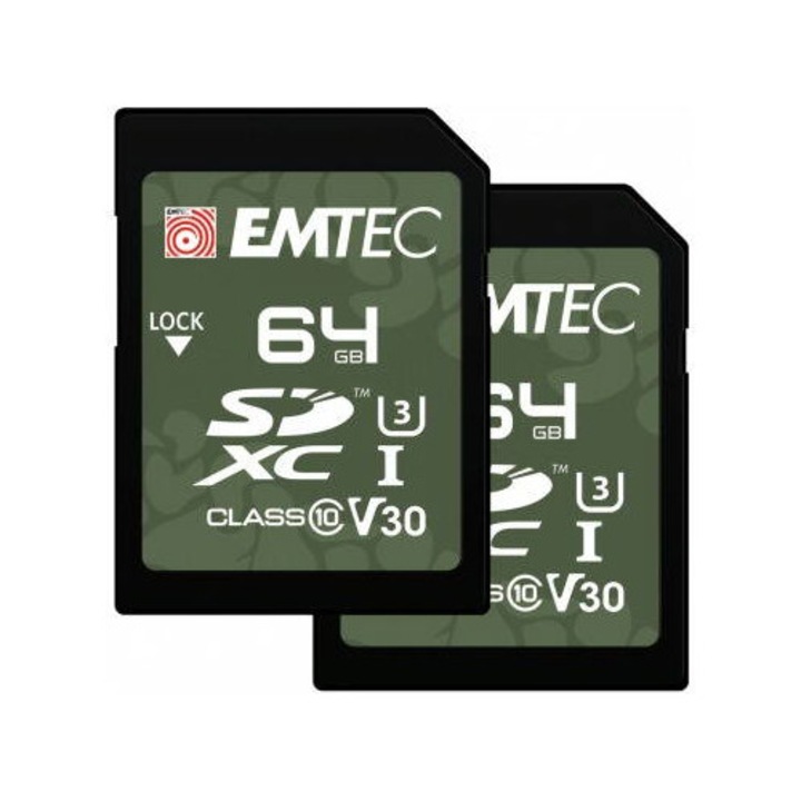 Card Emtec SDXC Rugged Outdoor 64Gb Clasa 10 / UHS-1 U3 Set 2 bucati ECMSD64GXCU3ORP