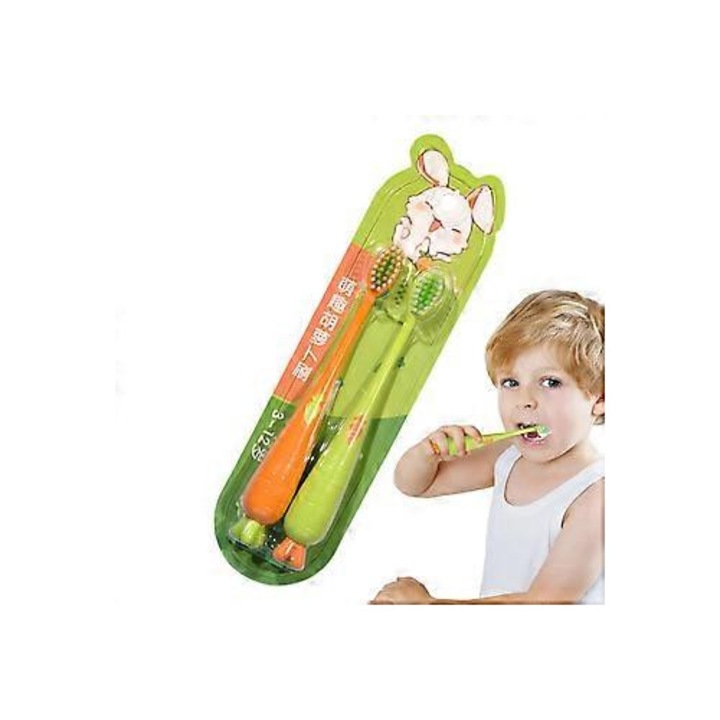Gyermek fogkefék, 2 darabos szett, puha sörték, narancssárga, 3+ év, ergonomikus, kompakt