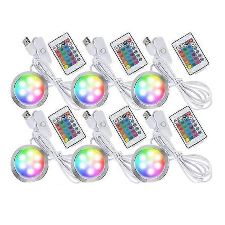 6 db RGB LED izzó készlet távirányítóval, többszínű, 5V USB 3x3cm
