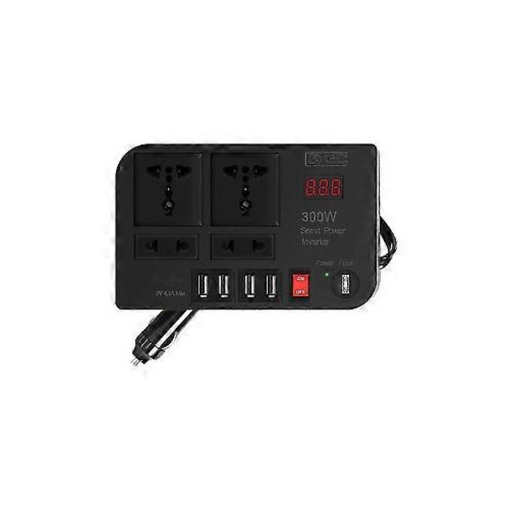 Invertor auto 300W, ABS, alb, 158x100x43mm