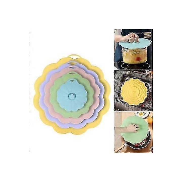 Set capace silicon pentru vase, 5 piese, multicolor, diametru 10x15x20x25x30cm