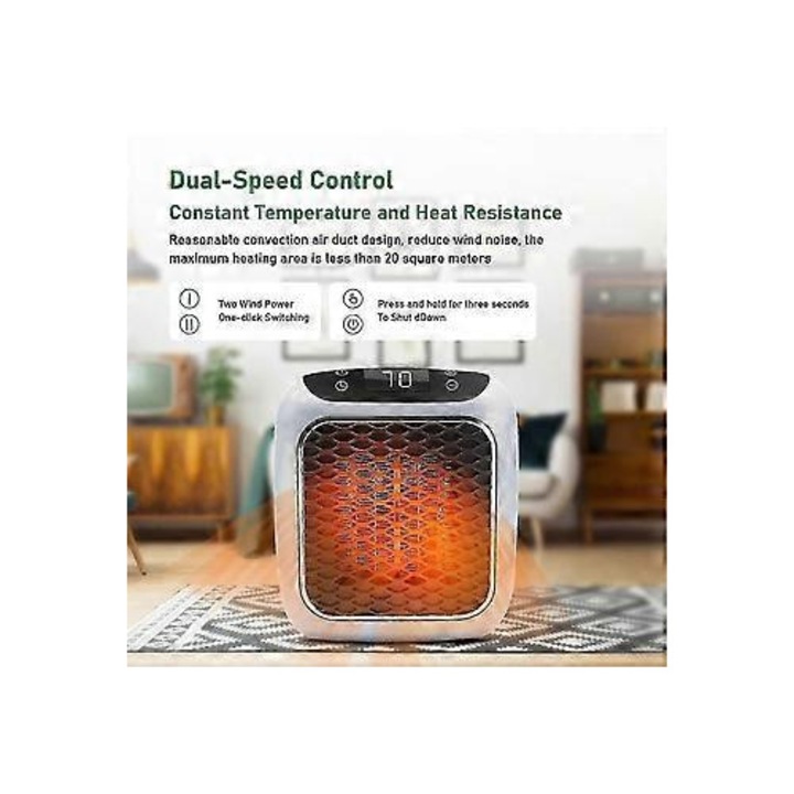 Aeroterma mini, 800W, 2 viteze, gri-negru, 20mp