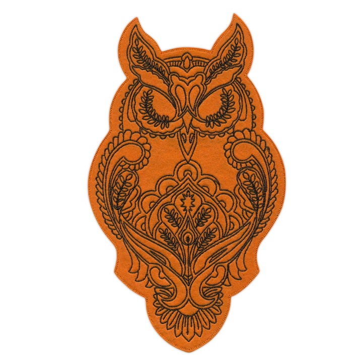 Nagy narancssárga bagoly hímzett folt 25x14.4cm hőre vasalható