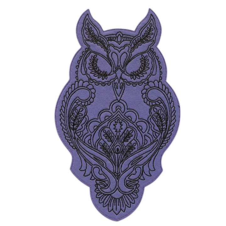 Nagy lila mágneses bagoly hímzett folt 25x14.4cm