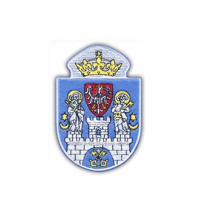 Hímzett embléma Poznań város címerével, fekete, 9.5x6.3cm, mágnessel