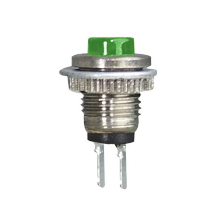 Buton monostabil rotund verde 3A 125V 1A 250V 2 pini