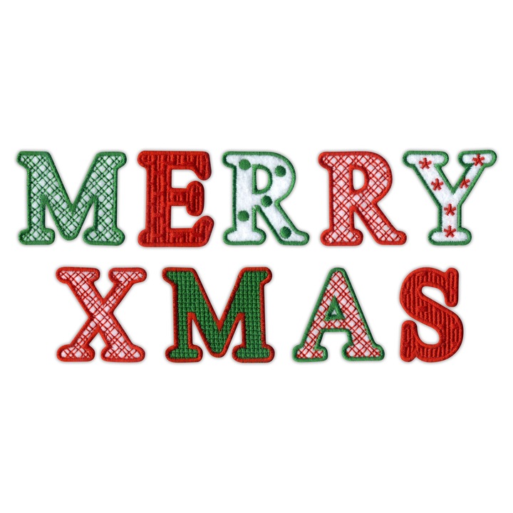 Hímzett folt MERRY XMAS, piros zöld, 4.3xL cm, hővel felvasalható