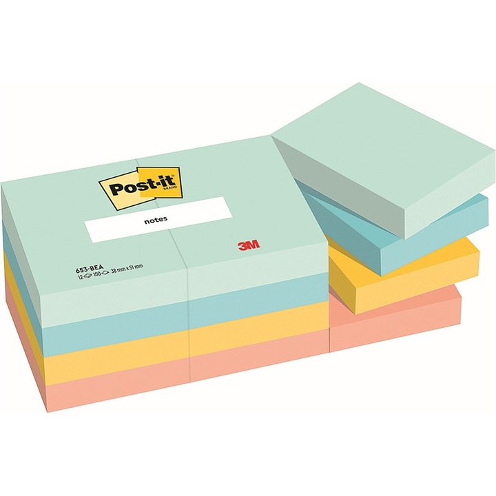 Post-It öntapadós jegyzettömb 38x51mm, 12x100 lapos szett