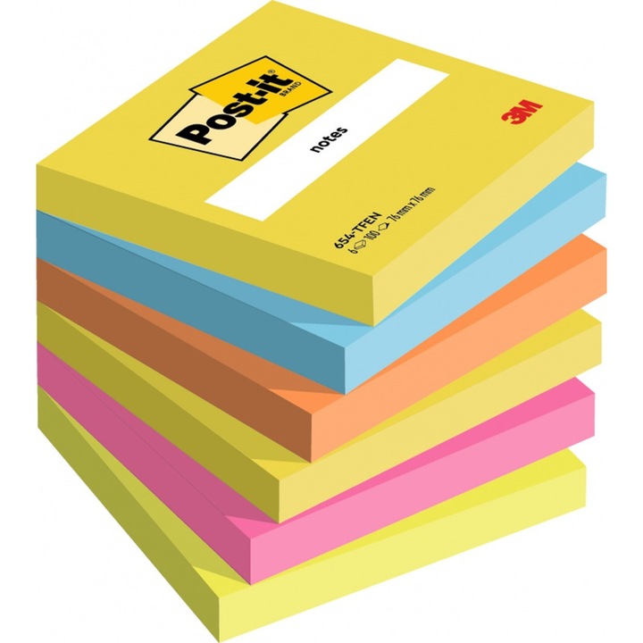 Post-It öntapadós jegyzettömb 76x76mm többszínű, 6x100 lapos szett