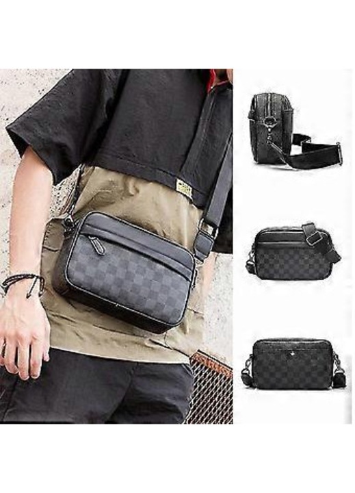Geanta barbati crossbody piele ecologica carouri 25x7x17cm
