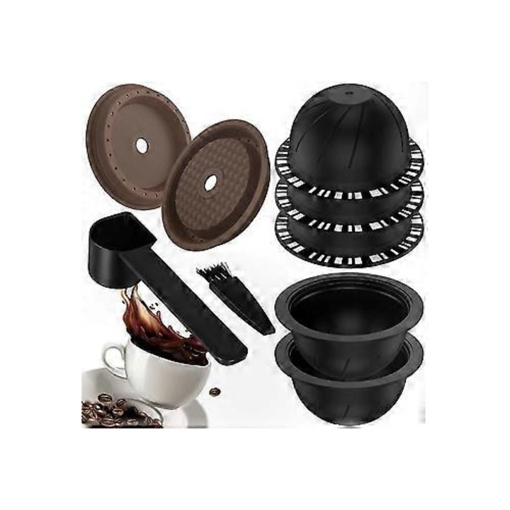 Capsule cafea reutilizabile cu capac si lingurita, material alimentar, set