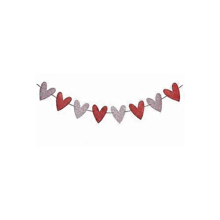 Комплект балони латекс червено бяло 31см и хартиени банери еластични Valentine's Day