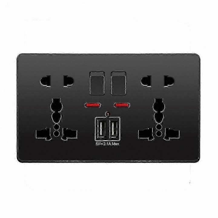 Универсален стенен контакт 13A с два USB порта, бял