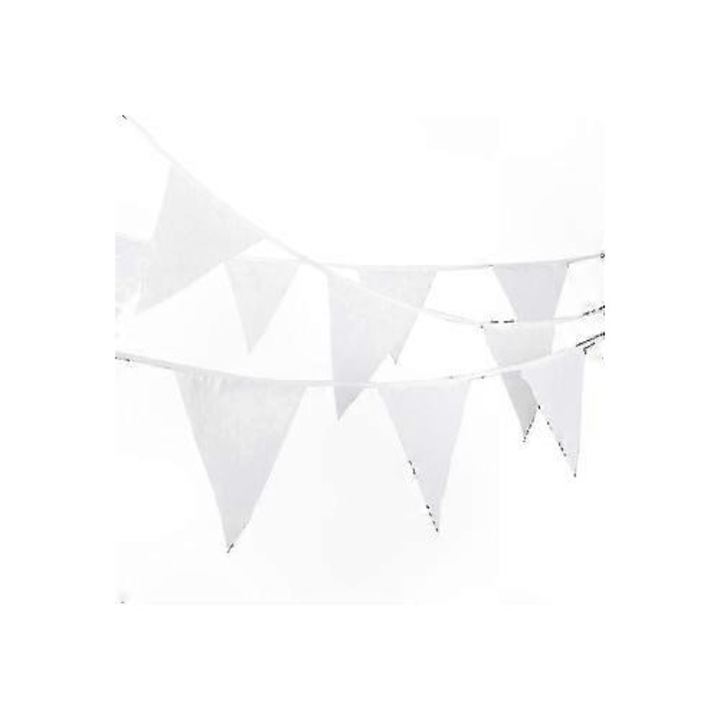 Ghirlanda textila, 10m, alb cu modele florale, 15x19cm, set 36 steaguri