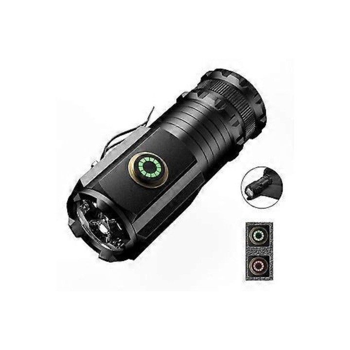 Lanterna tactica LED compacta, mini, 5 moduri, negru
