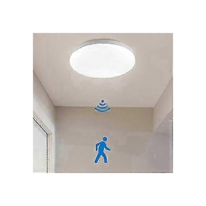 LED плафониера бяла 30см със сензор за движение радар 360° 6-8м