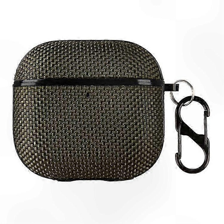 Husa rezistenta cu textura tesuta pentru casti AirPods 4, impermeabila, cu carabiniera