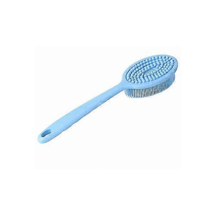Perie de curatare cu maner lung din silicon, albastru, ergonomic, durabil