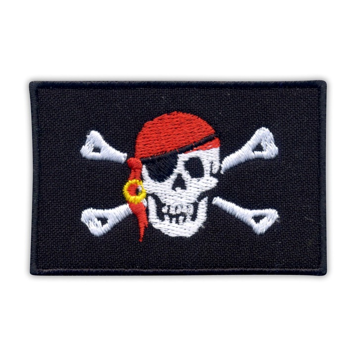 Jolly Roger kalóz hímzett folt fekete bandanával 4.7x7cm