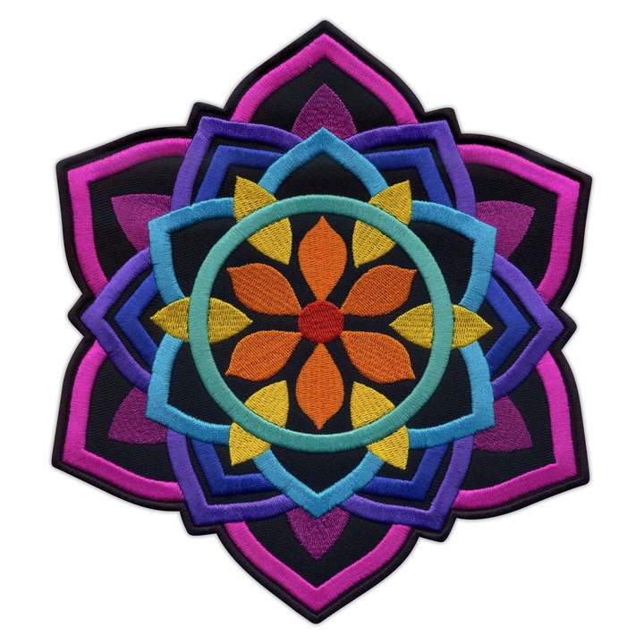 Többszínű hímzett mandala folt 20.8x18cm fekete mágneses hátlappal