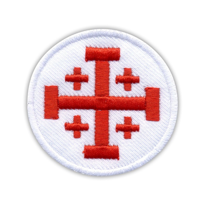 Hímzett folt Jeruzsálem kereszt, piros-fehér, 5x5cm, vasalható rögzítés