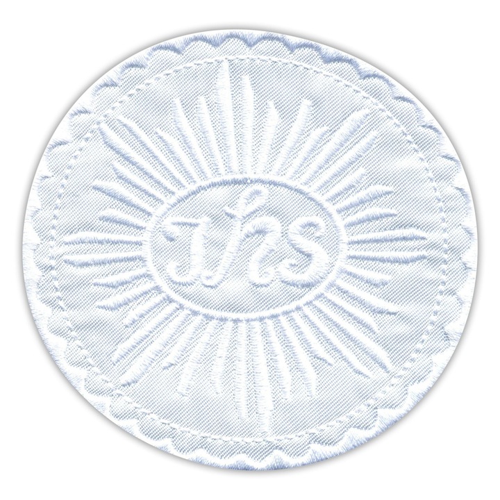 Textil hímzett jelvény/folt, varráshoz rögzíthető, hot cut széllel, Host IHS teljes keretes modell, Fehér, 8,5 cm