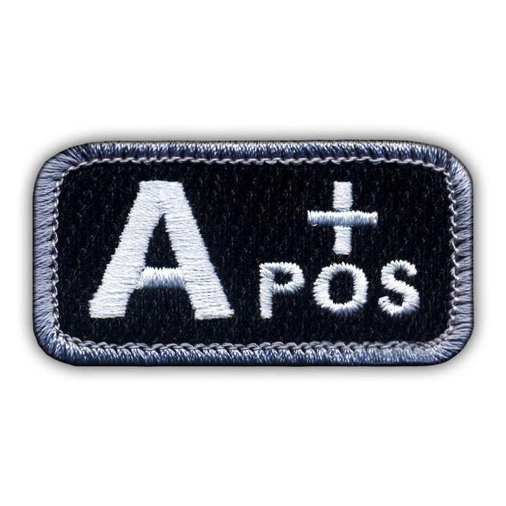 Hímzett tapasz, A pozitív vércsoport, fekete-fehér, 2.7x5.3cm, mágneses