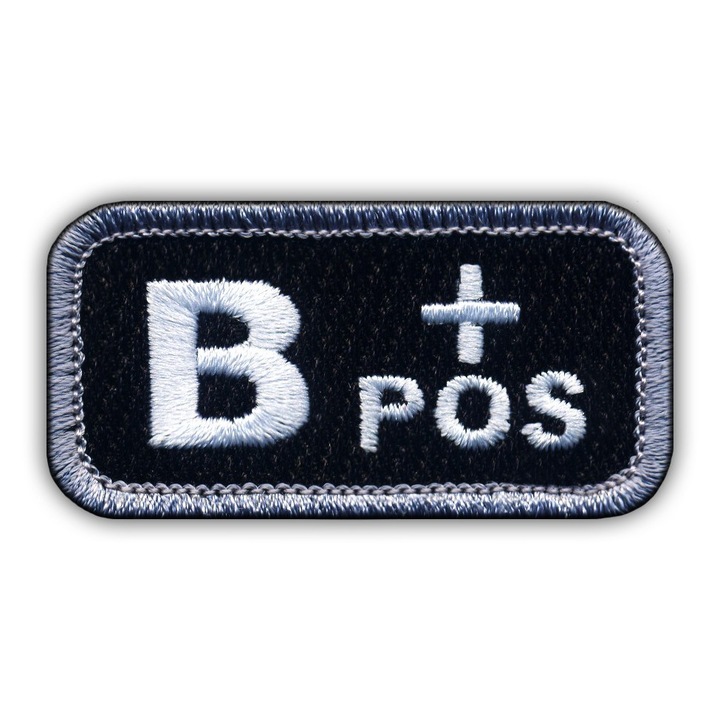 Hímzett tapasz B pozitív vér típus fekete-fehér 2.7x5.3cm varrható