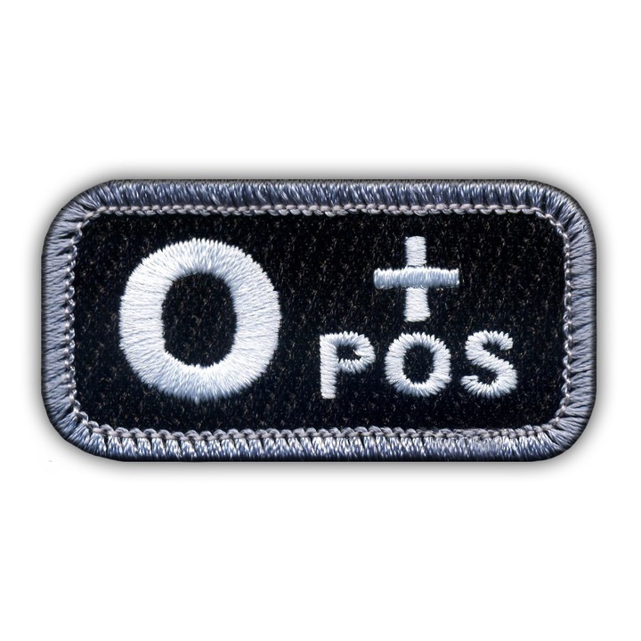 Hímzett folt, 0-ás vércsoport, fekete-fehér, 2.7x5.3cm, varrható