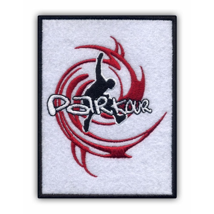 Patch brodat Parkour, rosu-negru-alb, 10x7.5cm, cusut