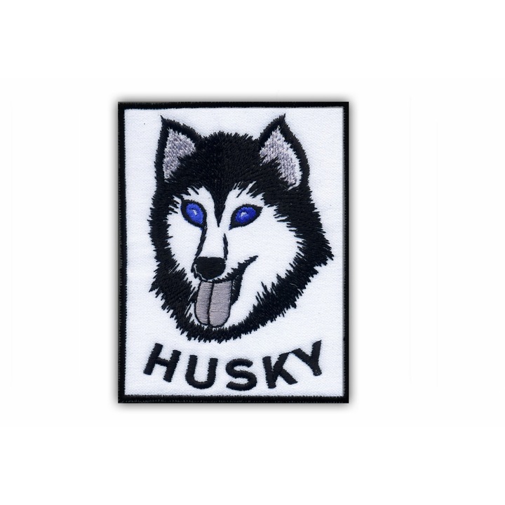Patch brodat Husky alb-negru-albastru 9.9x9.4cm cusut durabil