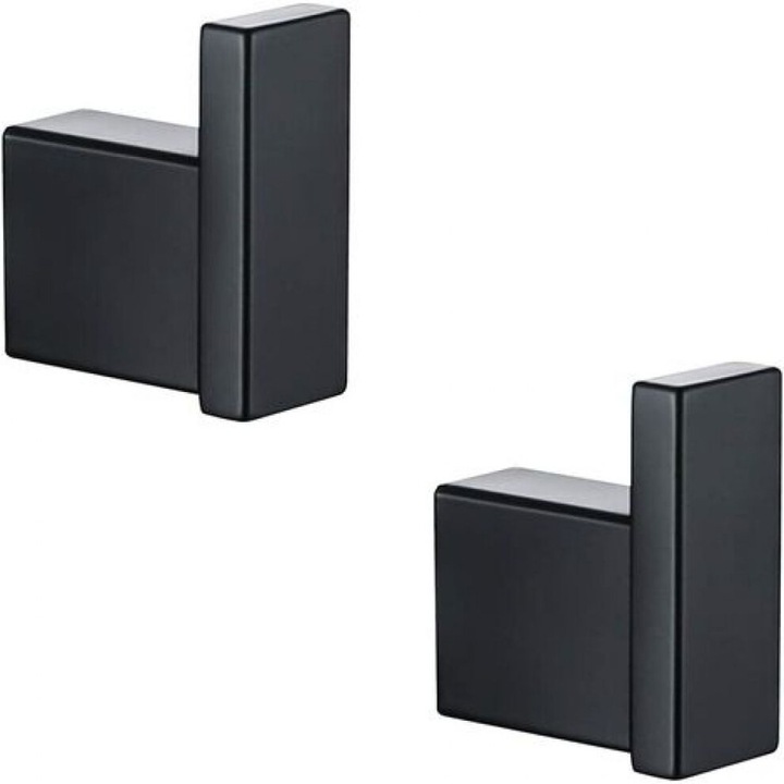 Cuier perete baie, stil scandinav, negru electroplacat, inox, 4x4cm