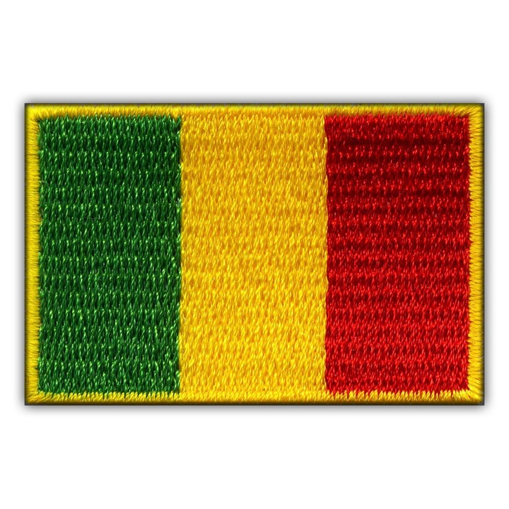 Hímzett textil embléma varráshoz, hővágott szél, Mali zászló, Többszínű, 3.4 x 5.1 cm