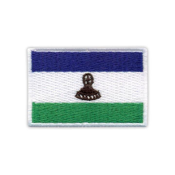 Lesotho hímzett folt, vasalható, 3.5x5.2cm, kék fehér zöld fekete